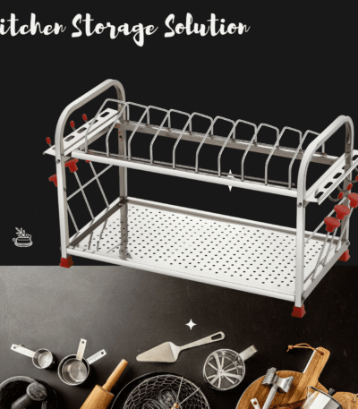 Regular Stainless Steel 12 x 18 Dish Rack | 2-Tier Kitchen Utensil Drainer | Plate Stand with Cutlery & Glass Holders